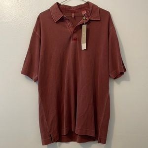 Axis snap down polo shirt large red rust color weathered look NWT 70% silk